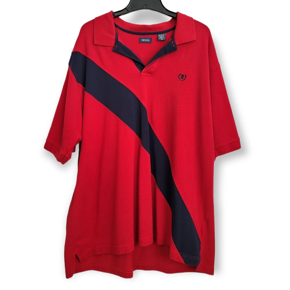 IZOD Men's Red Navy 100% Cotton Polo Shirt Size 2XL